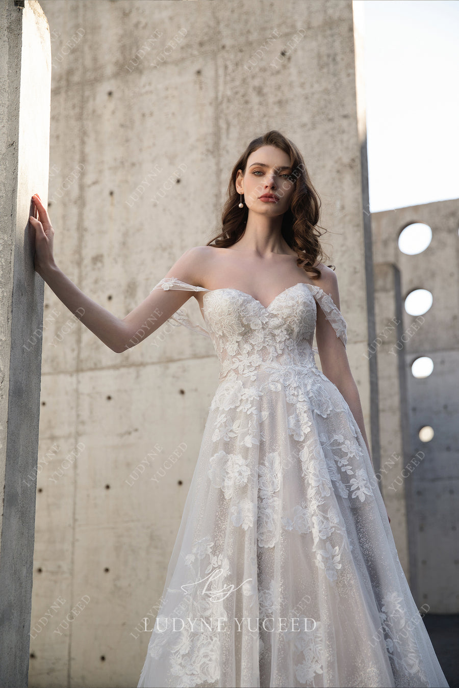 Enchanting Off The Shoulder A-Line Lace Tulle Wedding Dress