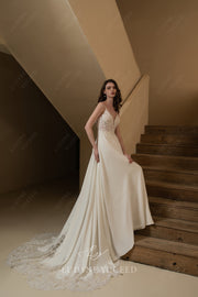 Spaghetti Straps Chiffon Cutout Lace Cathedral Train Wedding Dress