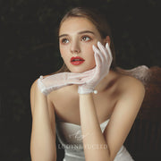 Elegant Satin Pearl Bridal Gloves