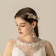 High-end Pearls Gold Flower Bridal Headpiece