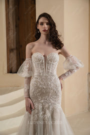 In Stock|Sparkling Plunging Sweetheart Detachable Sleeves Wedding Dress