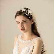 Delicate Flower Pearl Silver Leaf Bridal Headpiece