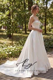 Vestido de novia de organza floral 3D sin tirantes con mangas desmontables