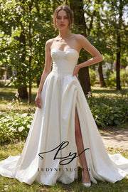 Vestido de novia de organza floral 3D sin tirantes con mangas desmontables