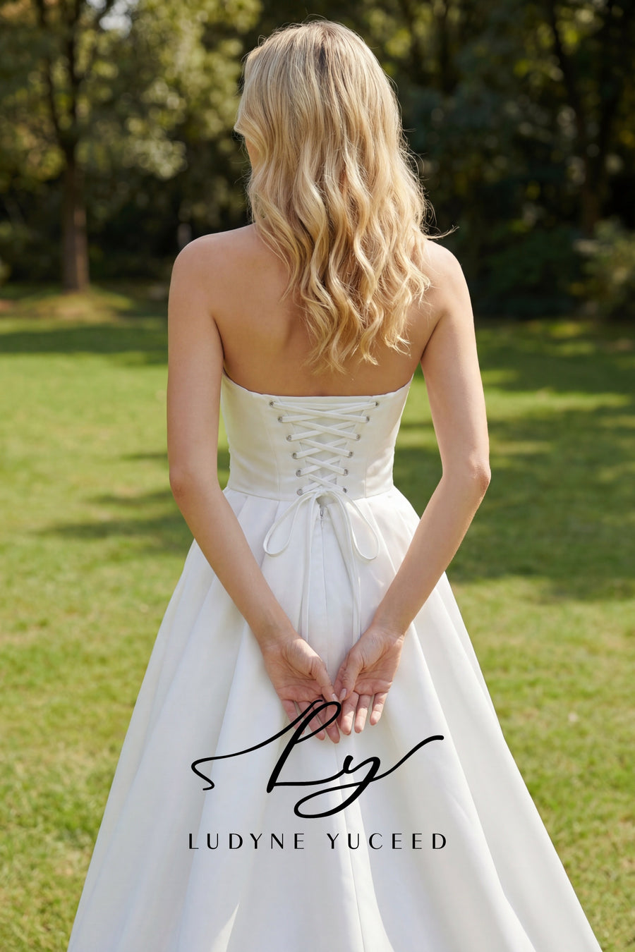 Strapless Ruched Satin A-Line Gown with High Slit