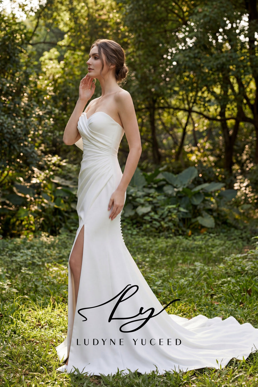 Abito da sposa a-line senza spalline in organza floreale 3D con maniche staccabili