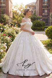 Abito da sposa a-line senza spalline in organza floreale 3D con maniche staccabili