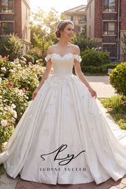 Abito da sposa a-line senza spalline in organza floreale 3D con maniche staccabili