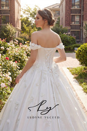 Abito da sposa a-line senza spalline in organza floreale 3D con maniche staccabili