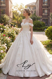 Abito da sposa a-line senza spalline in organza floreale 3D con maniche staccabili