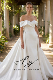 Vestido de novia de organza floral 3D sin tirantes con mangas desmontables