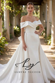 Vestido de novia de organza floral 3D sin tirantes con mangas desmontables