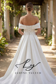 Vestido de novia de organza floral 3D sin tirantes con mangas desmontables