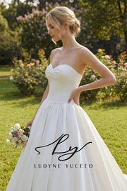 Vestido de novia de organza floral 3D sin tirantes con mangas desmontables