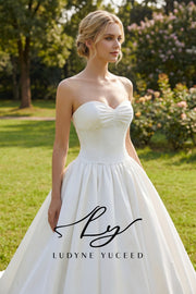 Vestido de novia de organza floral 3D sin tirantes con mangas desmontables