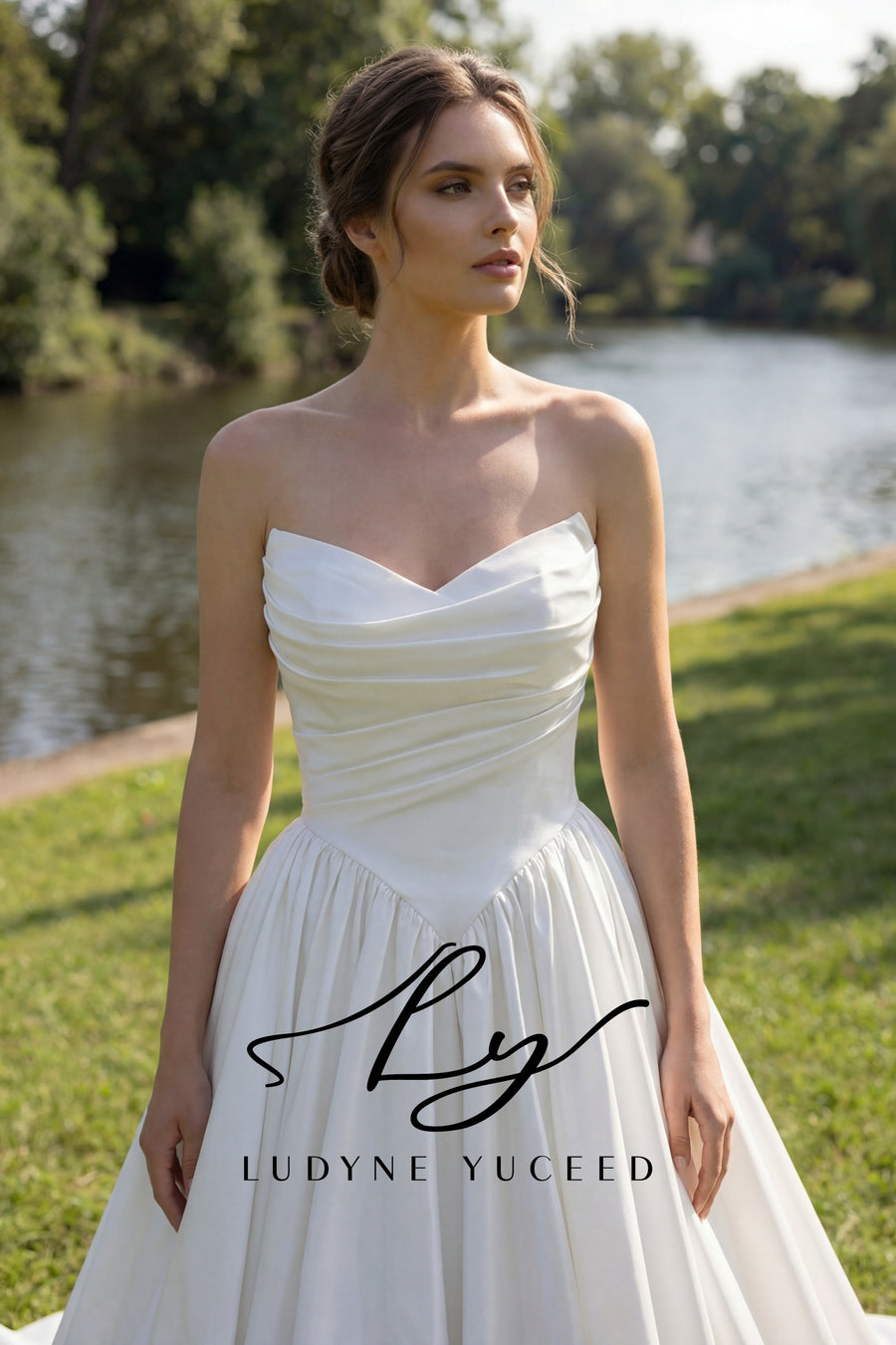 Abito da sposa a-line senza spalline in organza floreale 3D con maniche staccabili