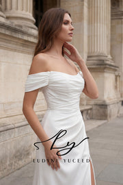 Abito da sposa a-line senza spalline in organza floreale 3D con maniche staccabili