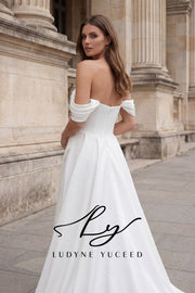 Abito da sposa a-line senza spalline in organza floreale 3D con maniche staccabili