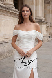 Abito da sposa a-line senza spalline in organza floreale 3D con maniche staccabili