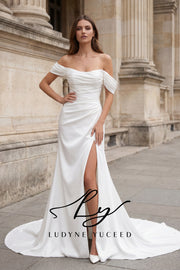 Abito da sposa a-line senza spalline in organza floreale 3D con maniche staccabili