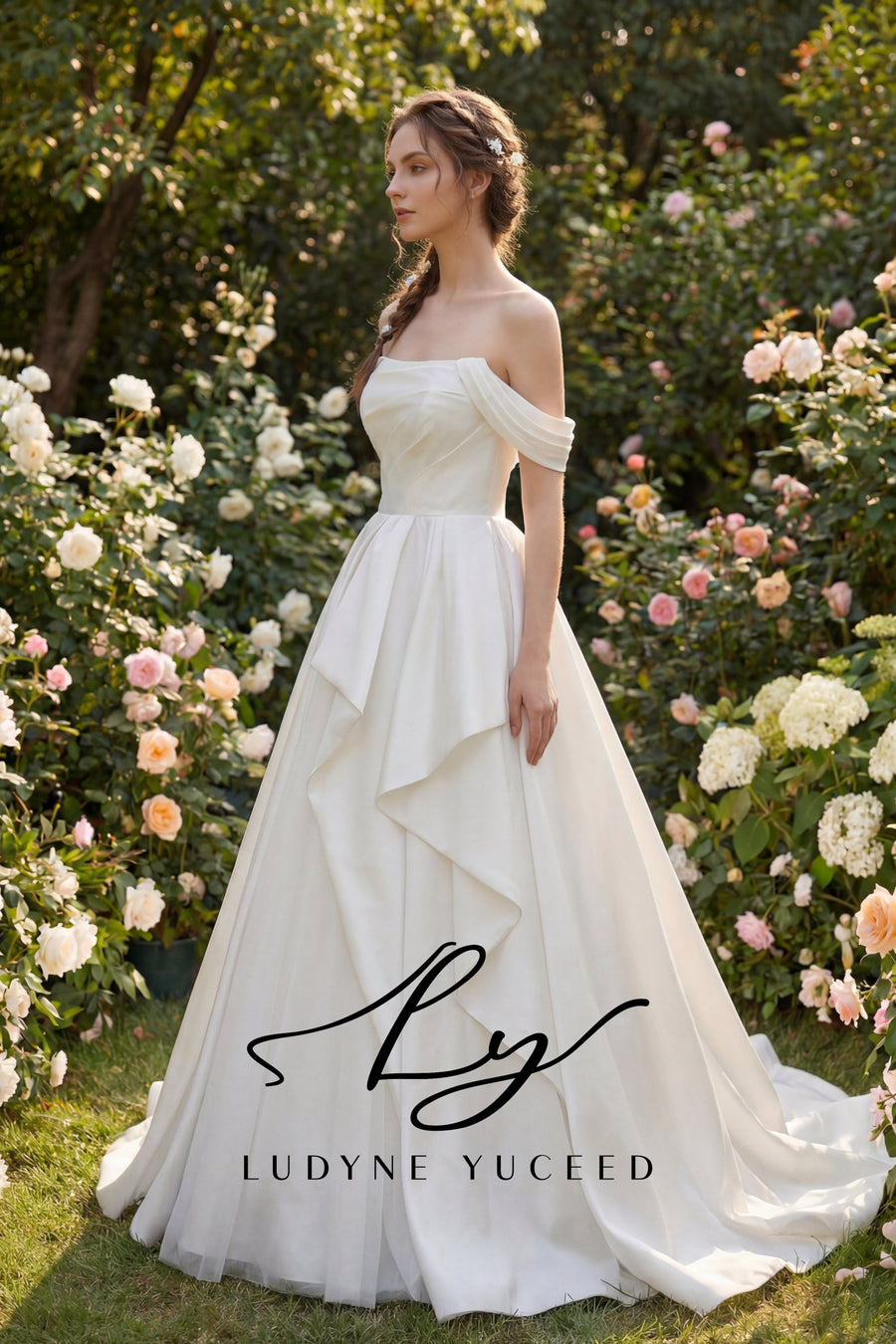 Romantic Garden Off-the-Shoulder Satin Ball Gown