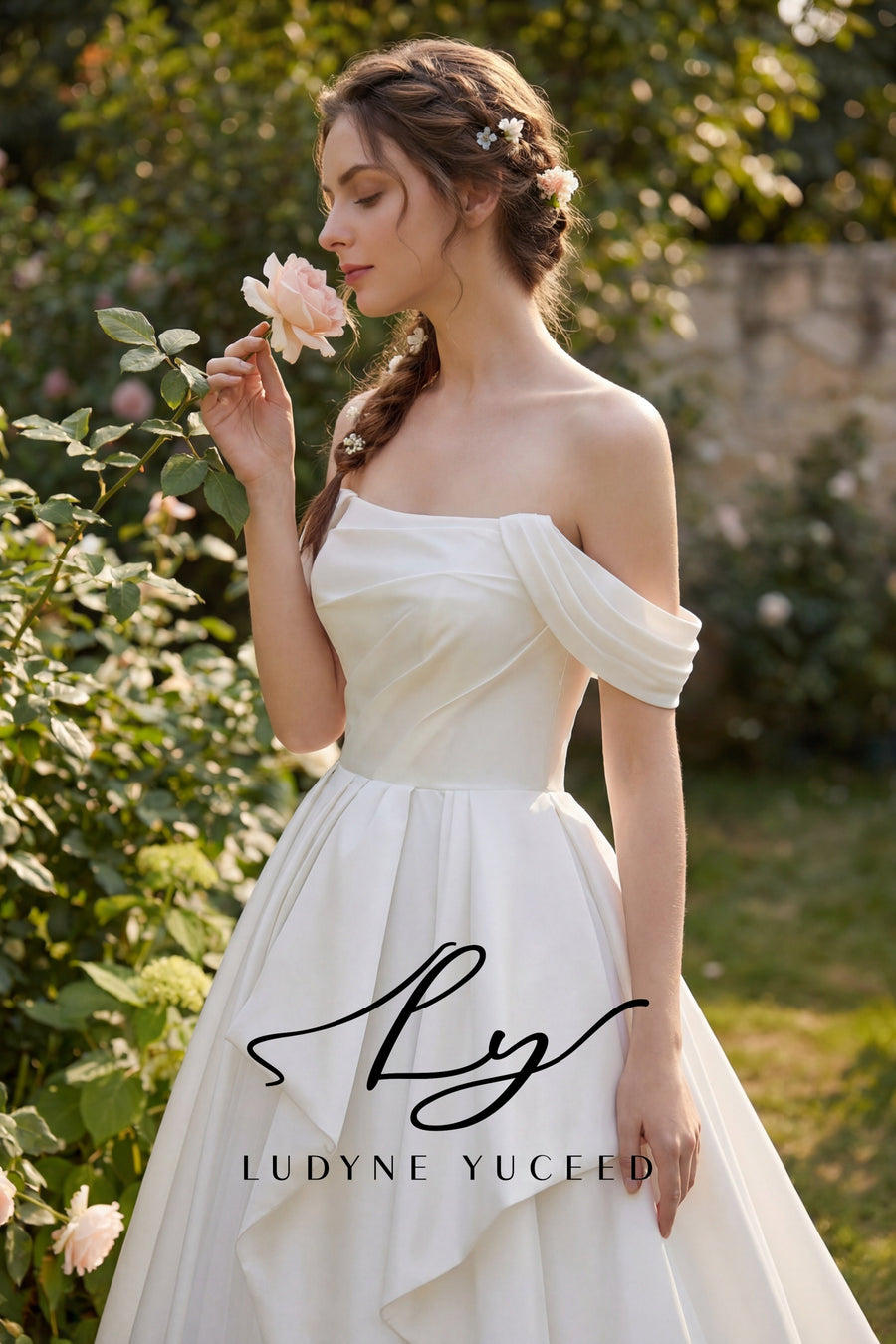 Romantic Garden Off-the-Shoulder Satin Ball Gown