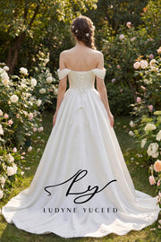 Romantic Garden Off-the-Shoulder Satin Ball Gown