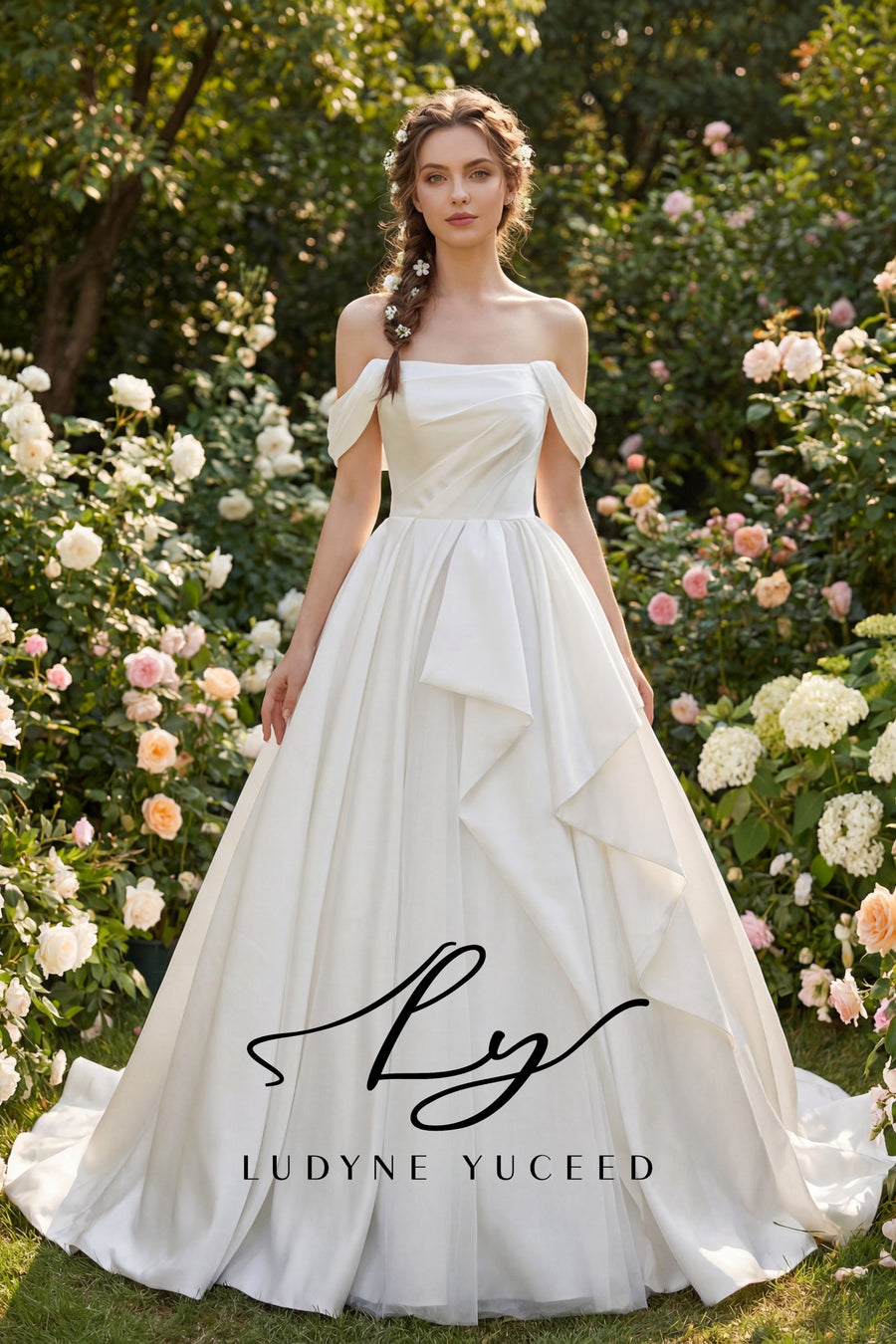 Romantic Garden Off-the-Shoulder Satin Ball Gown