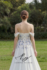 Whispering Garden Off-the-Shoulder Chiffon Wedding Dress