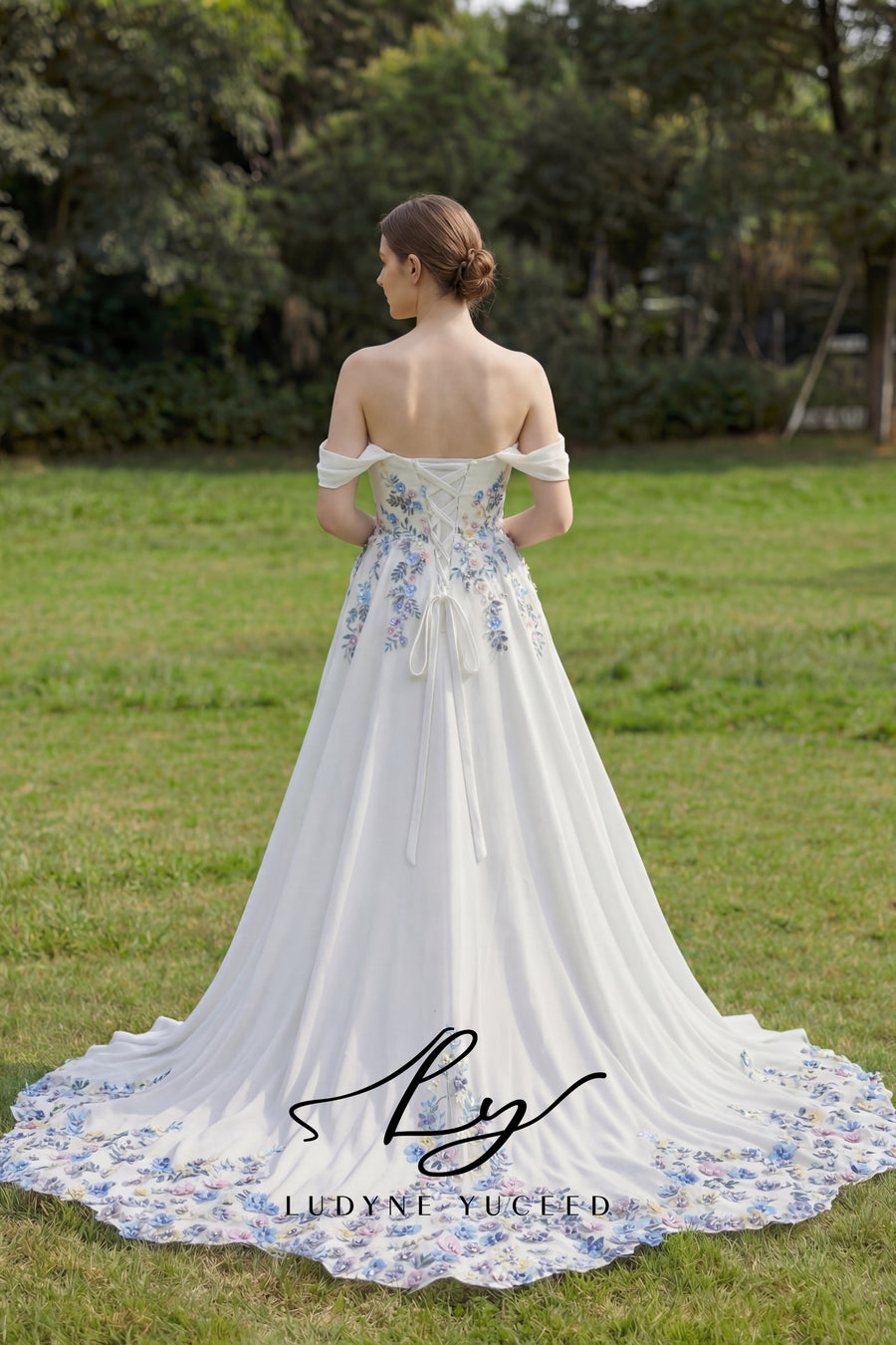 Whispering Garden Off-the-Shoulder Chiffon Wedding Dress