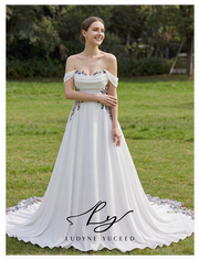 Whispering Garden Off-the-Shoulder Chiffon Wedding Dress
