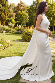 Charming Ethereal Halter Satin Gown With Detachable Train
