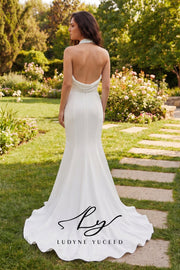 Charming Ethereal Halter Satin Gown With Detachable Train