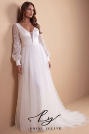 Abito da sposa a-line senza spalline in organza floreale 3D con maniche staccabili