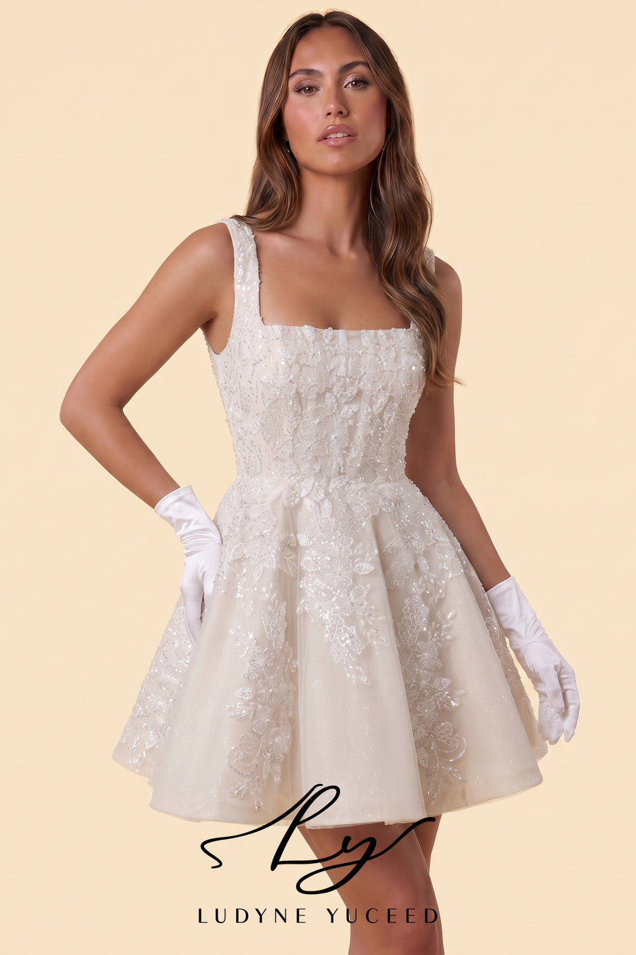 Abito da sposa a-line senza spalline in organza floreale 3D con maniche staccabili