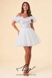 Abito da sposa a-line senza spalline in organza floreale 3D con maniche staccabili