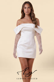 Vestido de novia de organza floral 3D sin tirantes con mangas desmontables