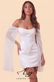 Abito da sposa a-line senza spalline in organza floreale 3D con maniche staccabili