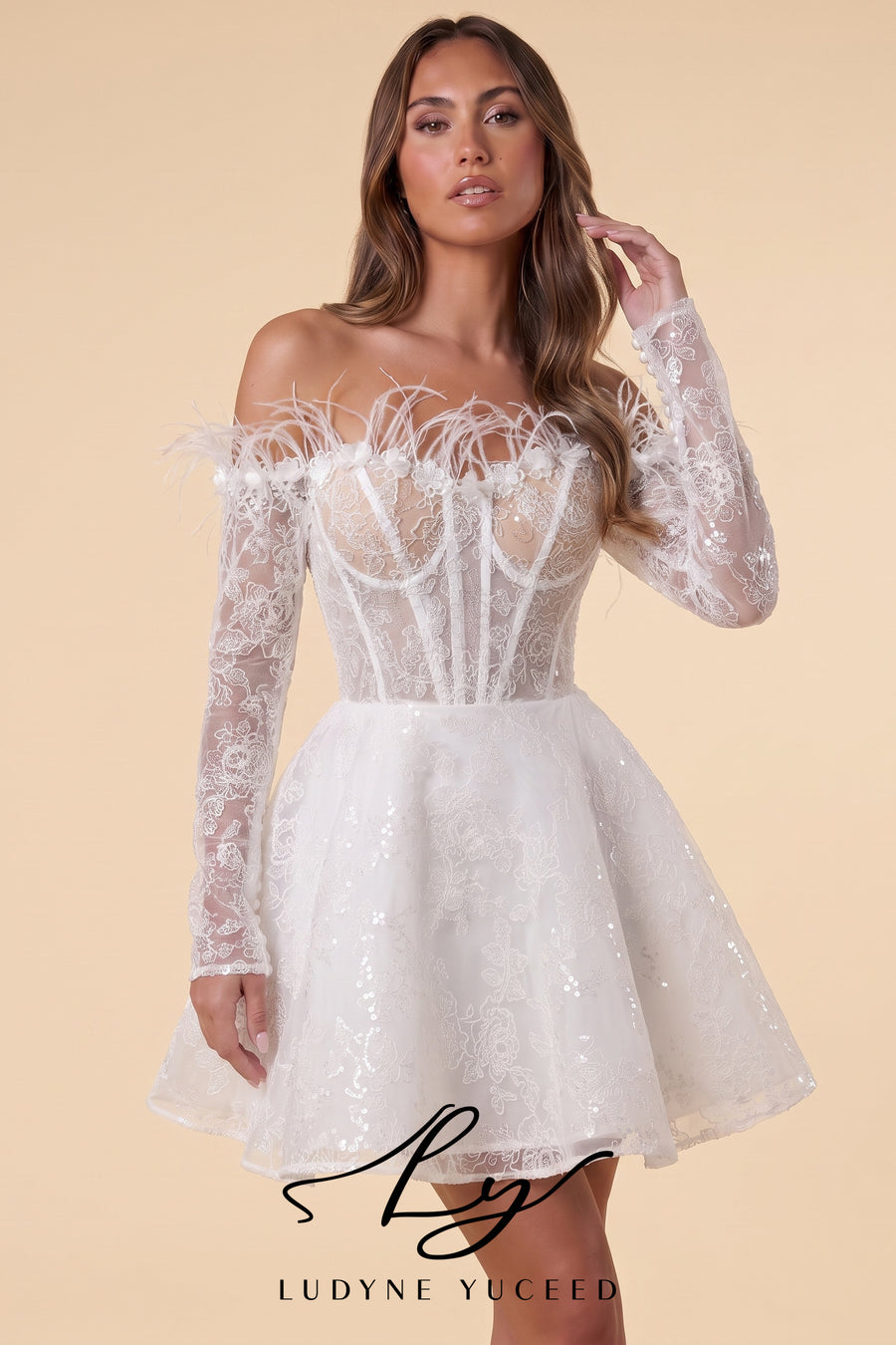 Abito da sposa a-line senza spalline in organza floreale 3D con maniche staccabili