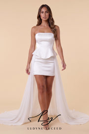 Vestido de novia de organza floral 3D sin tirantes con mangas desmontables