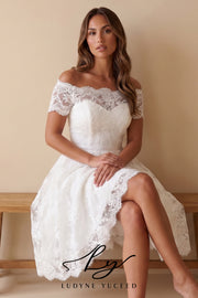 Abito da sposa a-line senza spalline in organza floreale 3D con maniche staccabili