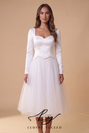 Abito da sposa a-line senza spalline in organza floreale 3D con maniche staccabili