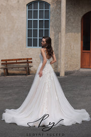 Abito da sposa a-line senza spalline in organza floreale 3D con maniche staccabili