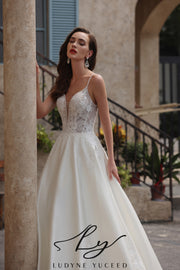 Abito da sposa a-line senza spalline in organza floreale 3D con maniche staccabili