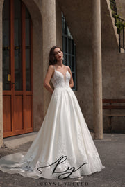 Abito da sposa a-line senza spalline in organza floreale 3D con maniche staccabili
