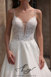 Abito da sposa a-line senza spalline in organza floreale 3D con maniche staccabili