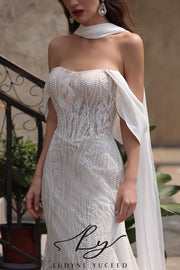 Vestido de novia de organza floral 3D sin tirantes con mangas desmontables