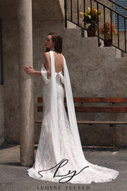 Vestido de novia de organza floral 3D sin tirantes con mangas desmontables