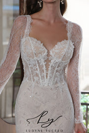 Abito da sposa a-line senza spalline in organza floreale 3D con maniche staccabili