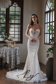Abito da sposa a-line senza spalline in organza floreale 3D con maniche staccabili